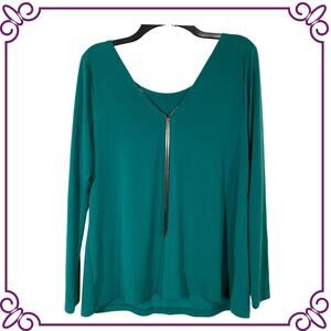 Lane Bryant Green Long Sleeve Tunic with attached Necklace Top Size 14/16